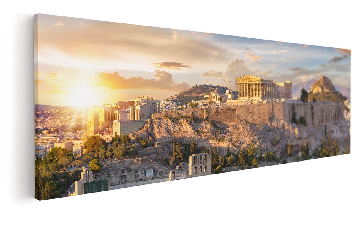 Artaza Canvas Schilderij Akropolis van Athene, Griekenland - Architectuur - 150x50 cm - Groot - Wanddecoratie Woonkamer - Schilderijen - Muurdecoratie