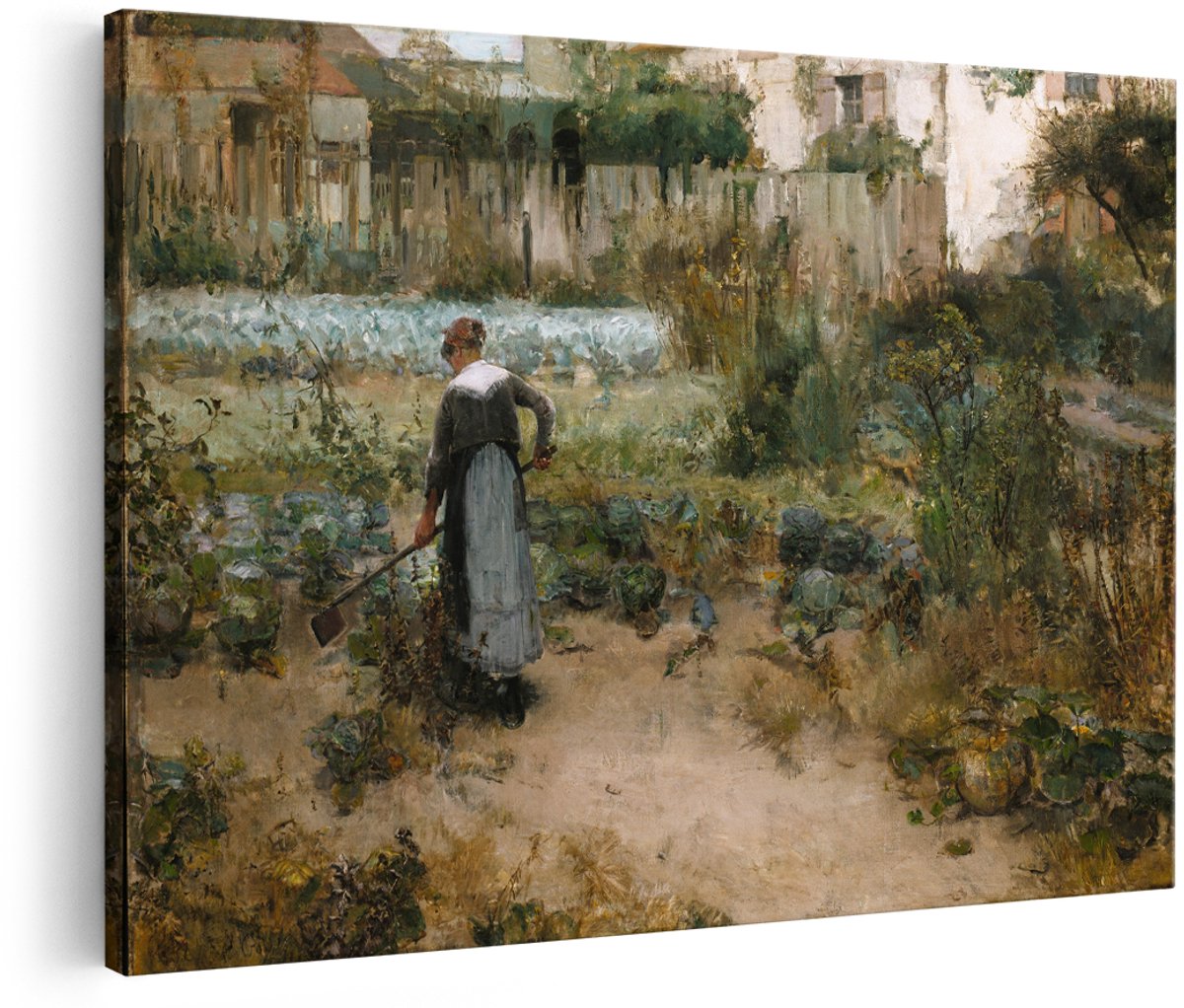 Artaza Canvas Schilderij Vrouw In Groentetuin - 150x100 cm - Groot - Wanddecoratie Landelijk - Muurdecoratie Impressionisme - Schilderijen Op Canvas