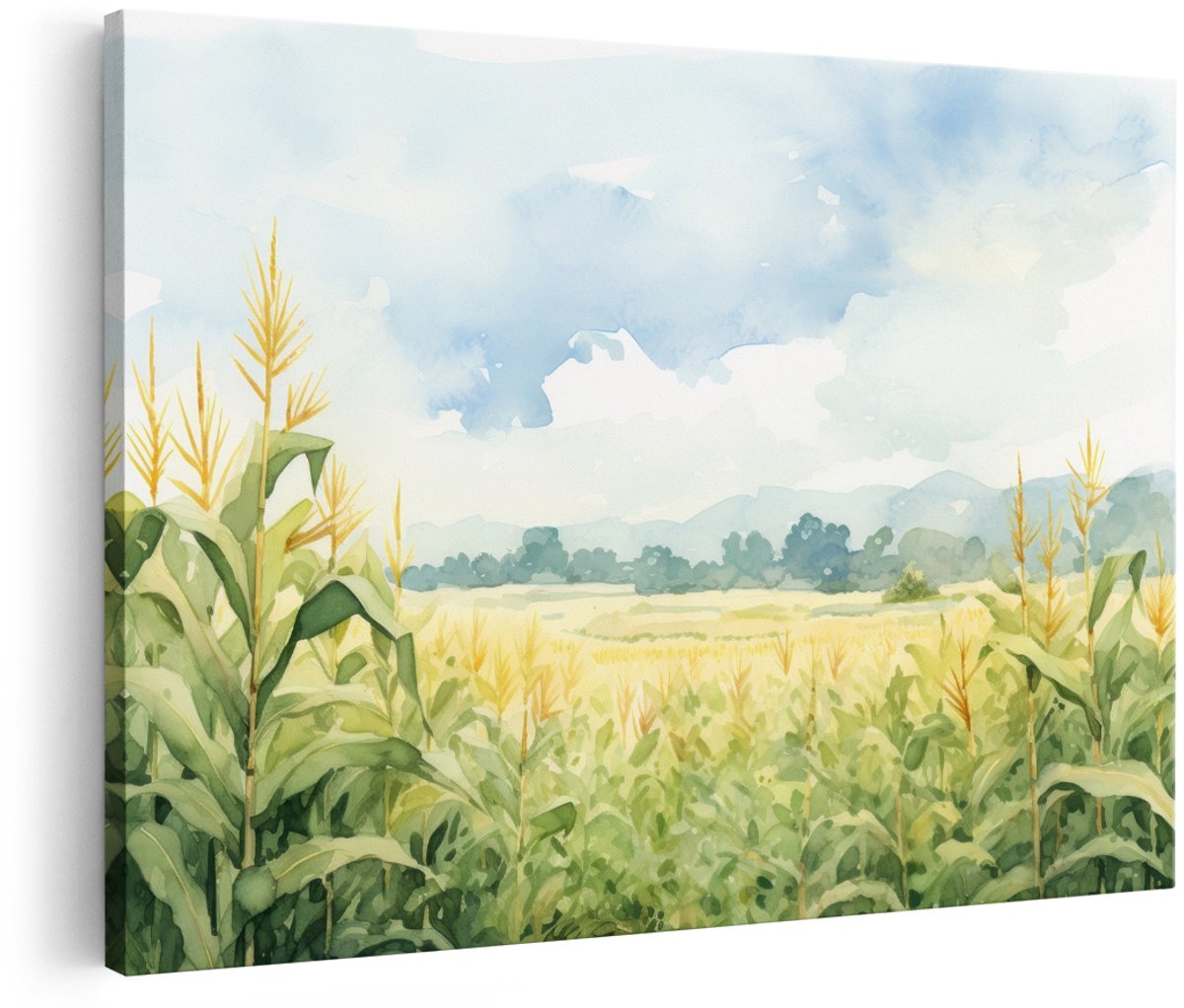 Artaza Canvas Schilderij Maisveld - 150x100 cm - Groot - Wanddecoratie Landschap - Muurdecoratie Landelijk - Decoratie Natuur Woonkamer
