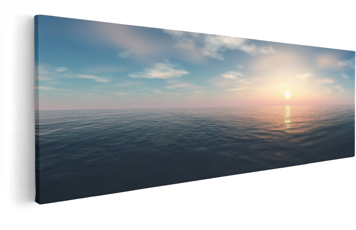 Artaza Canvas Schilderij Zee Water Tijdens Zonsondergang - 150x50 cm - Groot - Wanddecoratie Woonkamer - Schilderijen - Muurdecoratie