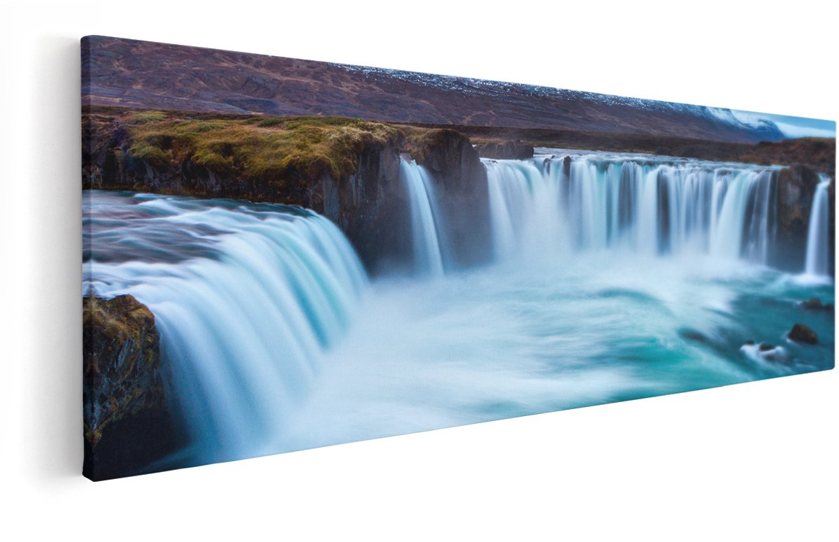 Artaza Canvas Schilderij Watervallen In Het Blauw Groene Water - 150x50 cm - Groot - Wanddecoratie Woonkamer - Schilderijen - Muurdecoratie