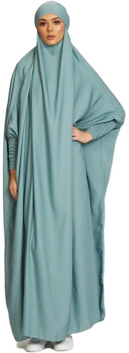 Elegante Damesjurk met Hijab - Maxi Kaftan voor Religieuze Gelegenheden - Lichtgroen