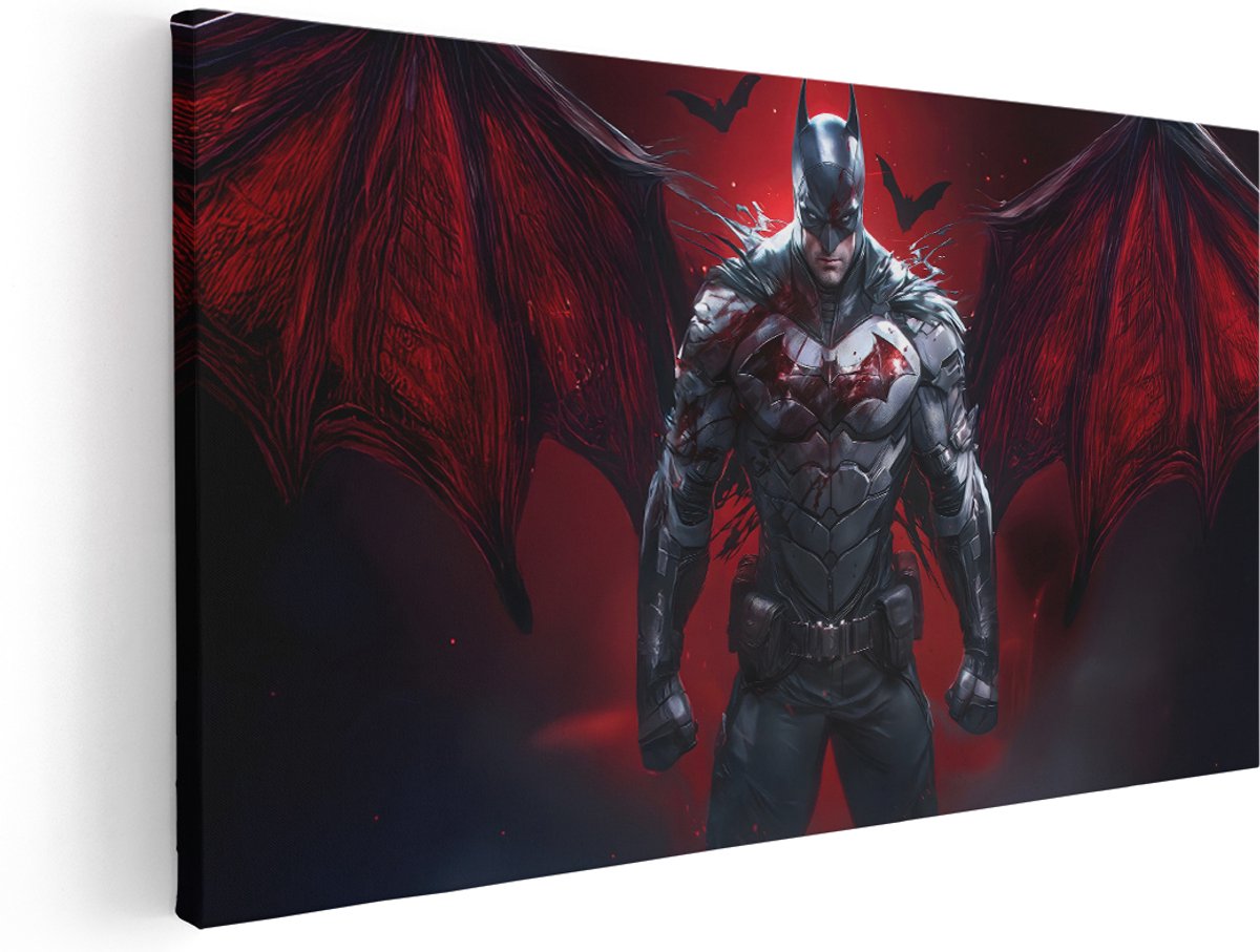 Artaza Canvas Schilderij Batman - 140x70 cm - Groot - Muurdecoratie Dark Knight - Wanddecoratie Mannen - Kamer Accessoires Film - Rood