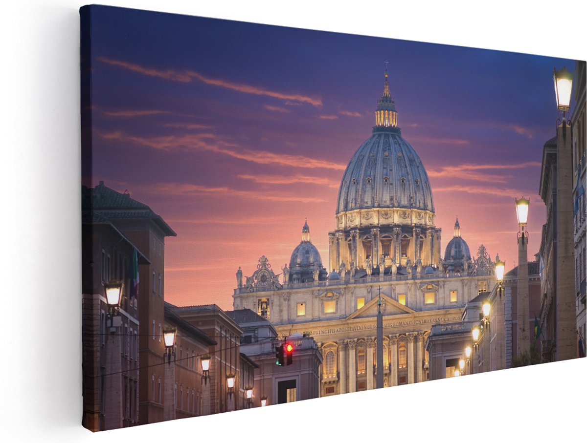 Artaza Canvas Schilderij Sint Pietersbasiliek in Rome, Italië - 140x70 cm - Groot - Wanddecoratie Woonkamer - Schilderijen - Muurdecoratie
