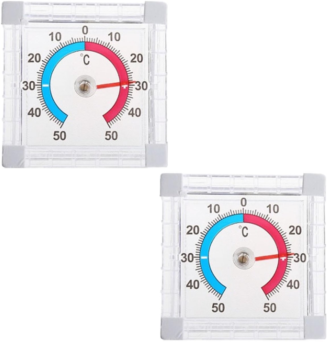 Set van 2 Zelfklevende Buitendeurthermometers - Transparant - 2,3 x 7,6 x 7,6 cm - Digitale Thermometer met Nauwkeurige Meting - Voor Binnen en Buiten