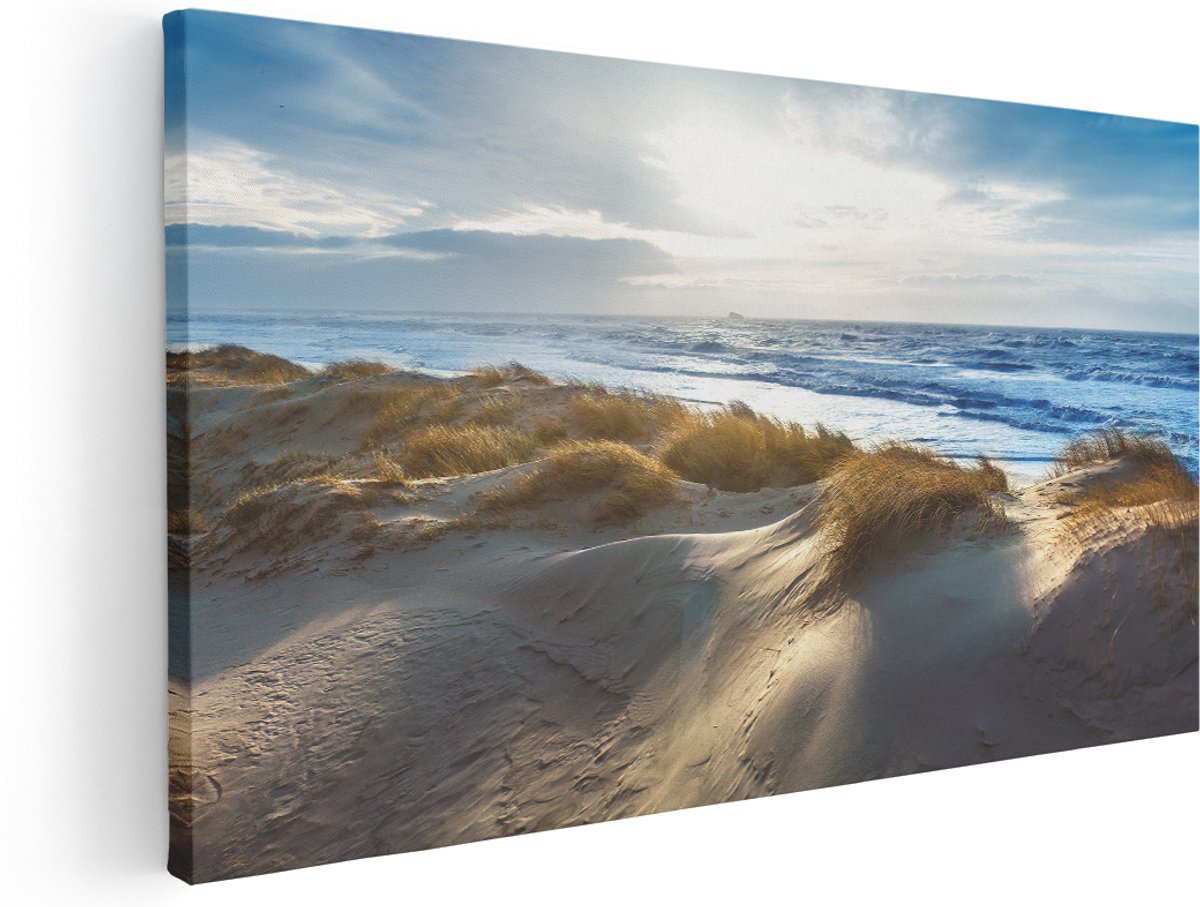 Artaza Canvas Schilderij Duinen En Zee - 140x70 cm - Groot - Wanddecoratie Woonkamer - Schilderijen - Muurdecoratie
