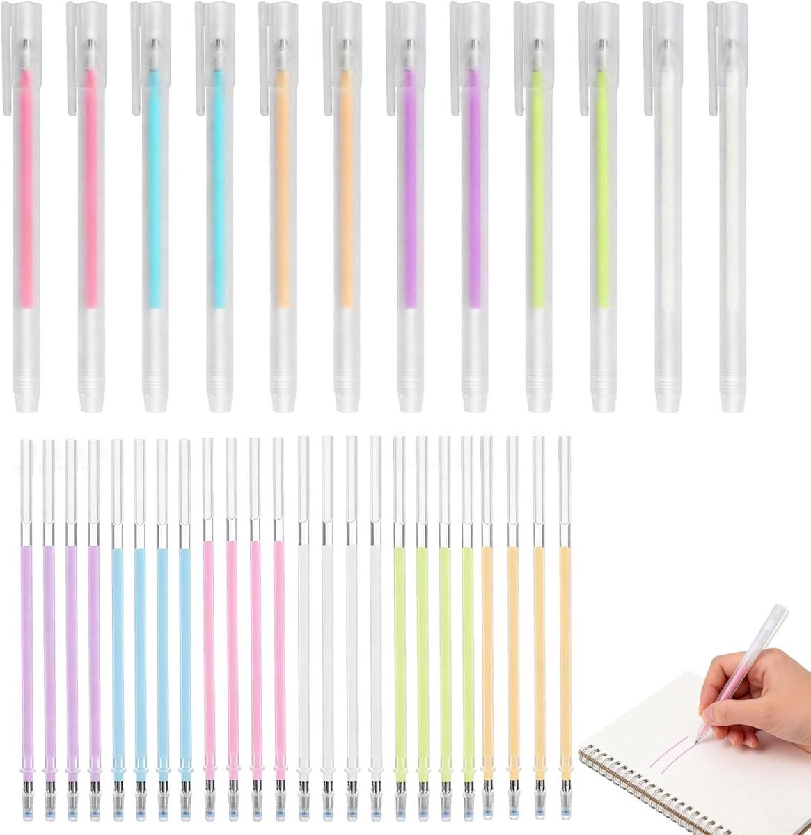 Set van 12 Lijmpennen met 24 Navullingen, Sneldrogende Precisielijmpennen in 6 Kleuren voor Creatieve Projecten, Knutselen en Scrapbooking