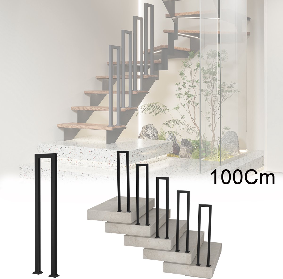 Trapleuning 100 Cm – U-vormige IJzeren Leuning met Vloermontage – voor Trap, Balkon, Hal en Entree – Binnen en Buiten