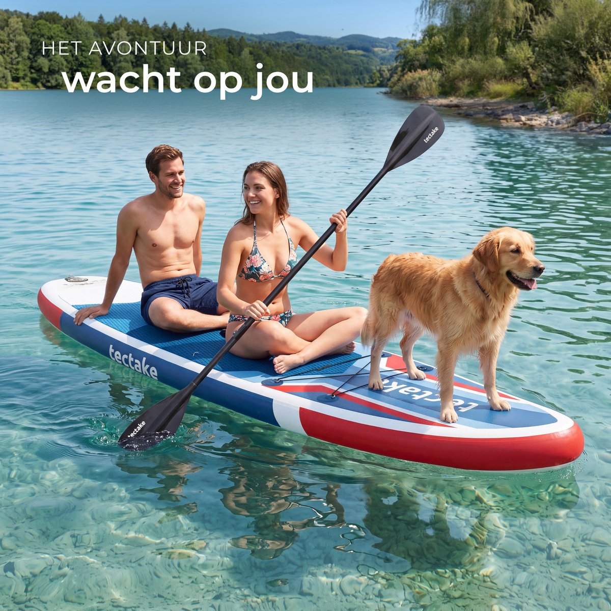 tectake® Stand-Up Paddle Board 320 cm – 2-in-1 Opblaasbaar SUP Board – Complete Set met Kajakzitje, Peddel, Pomp en Rugzak – Antislip EVA Dek – Max. 200 kg – rood / blauw – foto 5
