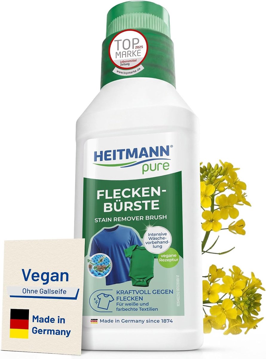 HEITMANN pure Vegan Vlekkenborstel 250 ml – Krachtige Vlekverwijderaar voor Kleding – Met Geïntegreerde Borstel – Voor Kragen, Manchetten, Witte & Gekleurde Was