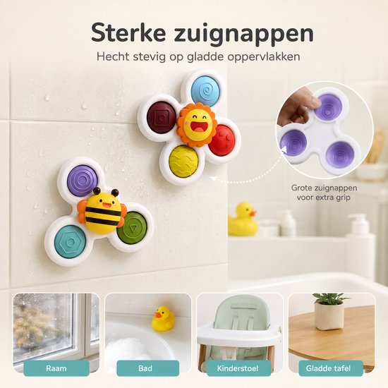 Baby Fidget Spinners - Badspeelgoed met Zuignap - 3 Stuks - Multicolor van Huipooh — afbeelding 5