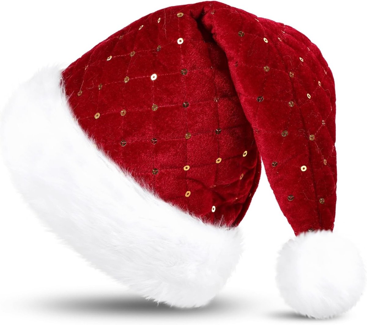 Witte Kerstmuts voor Volwassenen - Grote Pluche Santa Hat met Pailletten voor Feest of Kostuum, Perfect voor Kerstmis en Winterdecoratie