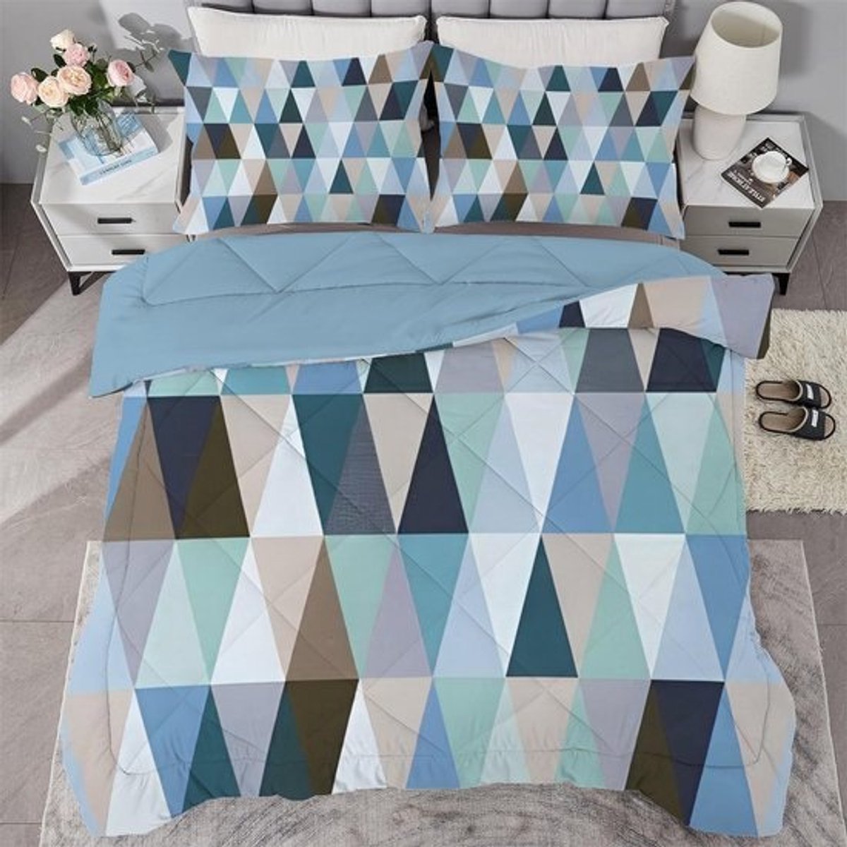 Omkeerbaar Dekbed met Geometrische Print - 140x200 cm - Licht & Warm voor 4 Seizoenen