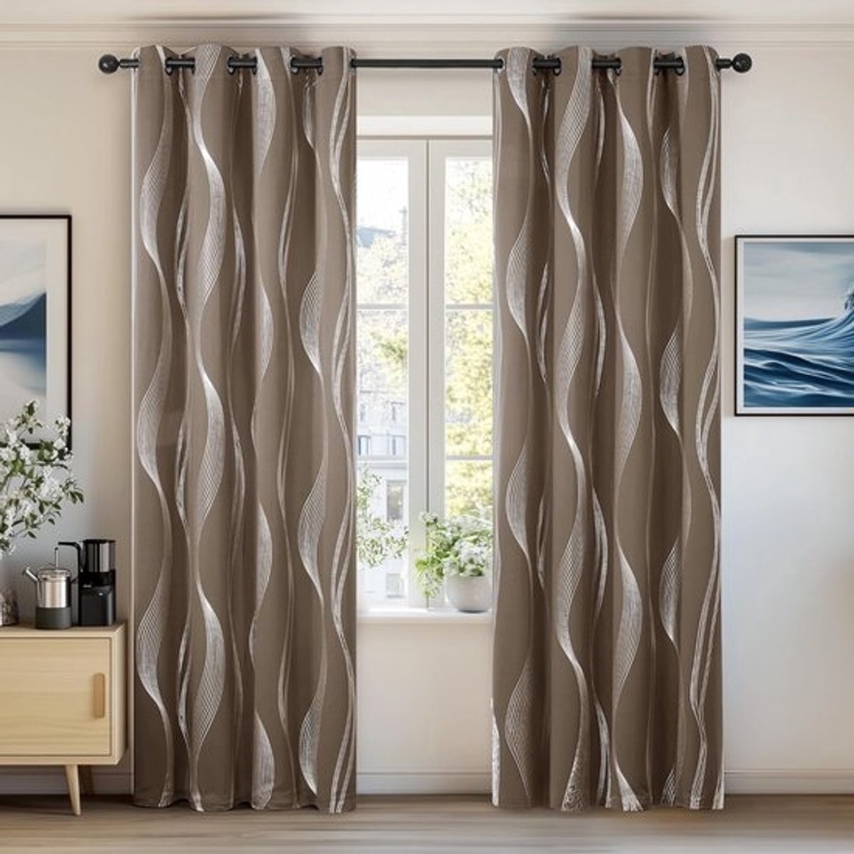 Verduisterende Gordijnen met Ringen Taupe 140x240 cm Set van 2 voor Slaapkamer en Woonkamer