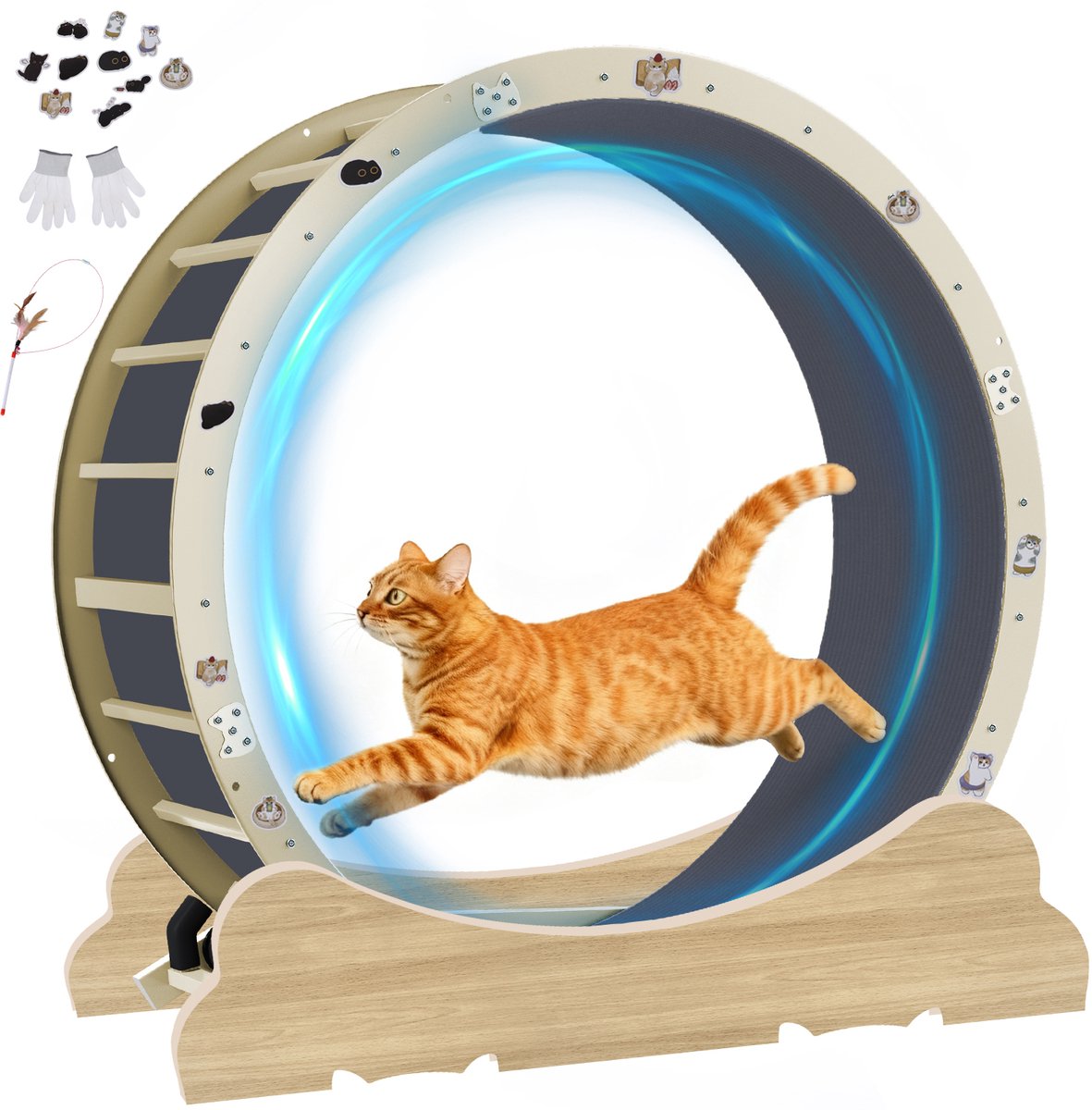 GTPLAYER - Kattenloopwiel 100 cm - Ultrastil met Afneembare Mat - Houten Oren