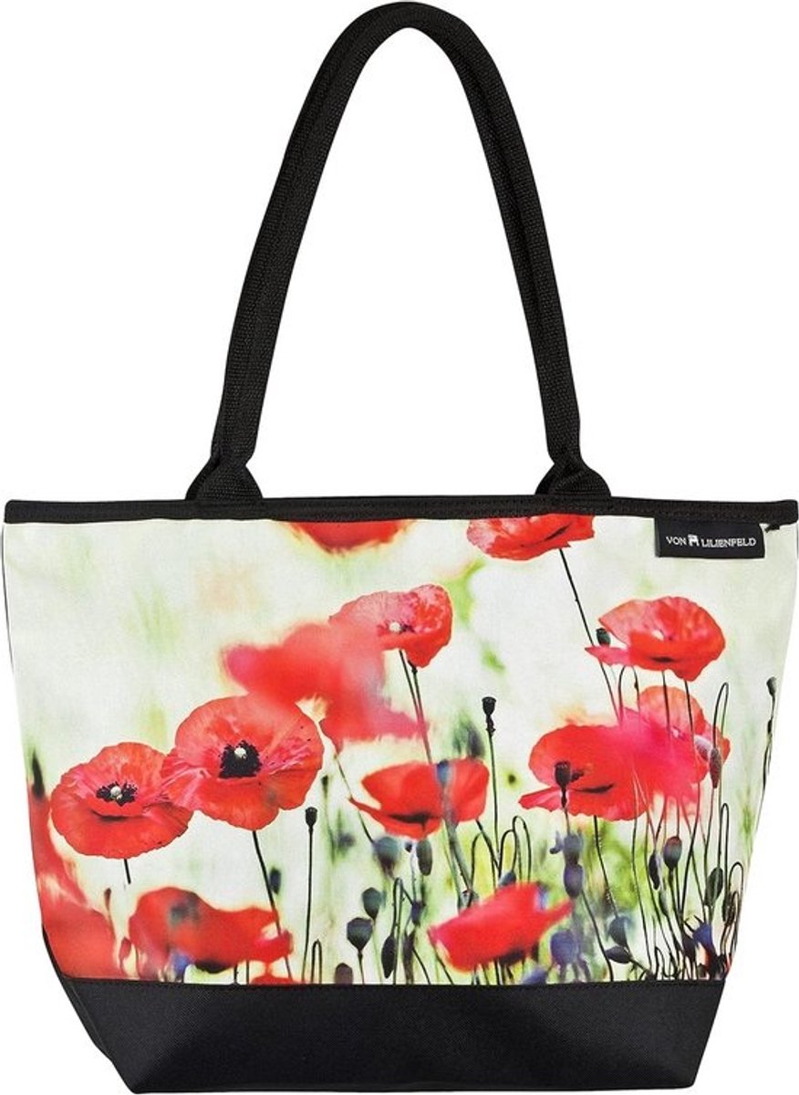 Multicolour Handbag with Flower Poppies - Stylish Ladies Shopper for Beach and Office