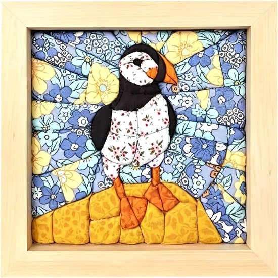 DIY Patchwork Set - Fabric Art Kit - Stoffen Patchwork Knutselset - zonder naaien - Creatief & Ontspannend - DIY Handwerkset - voor Volwassenen en Beginners en Handwerkliefhebbers - 20x20cm - Stijl B:Papegaaiduiker