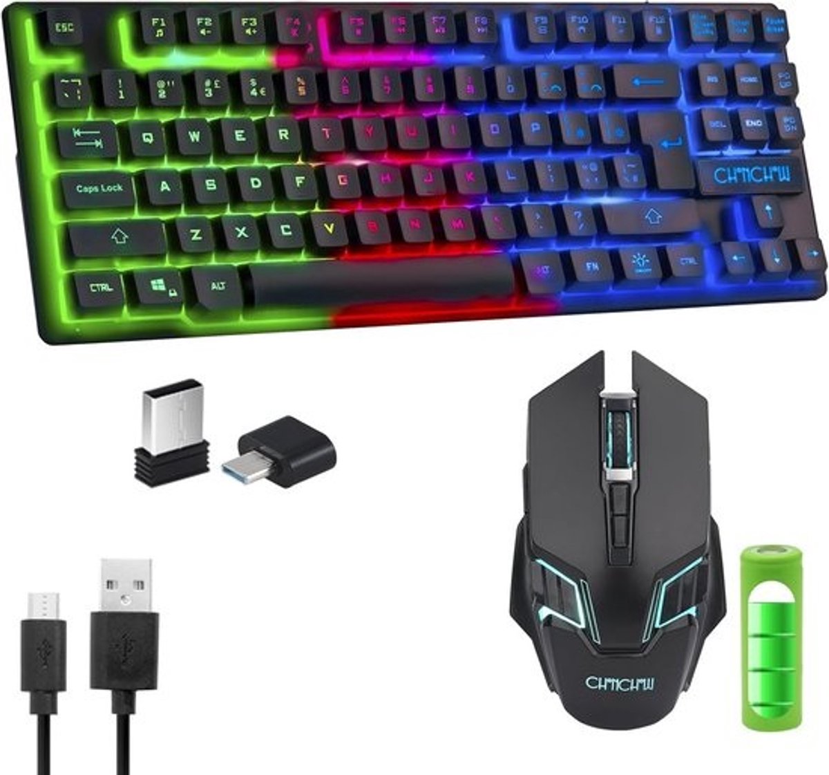 Draadloos Gaming Toetsenbord en Muis Set met Verlichting (Oplaadbaar)