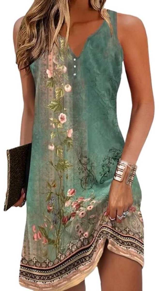 Dames Zomerjurk Strandjurk Casual Mouwloos Boho Mini Jurk V-Hals