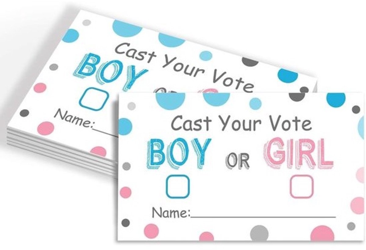 50 Stemkaarten Geslacht Onthulling Feest Baby Shower Roze Blauw Kaartjes