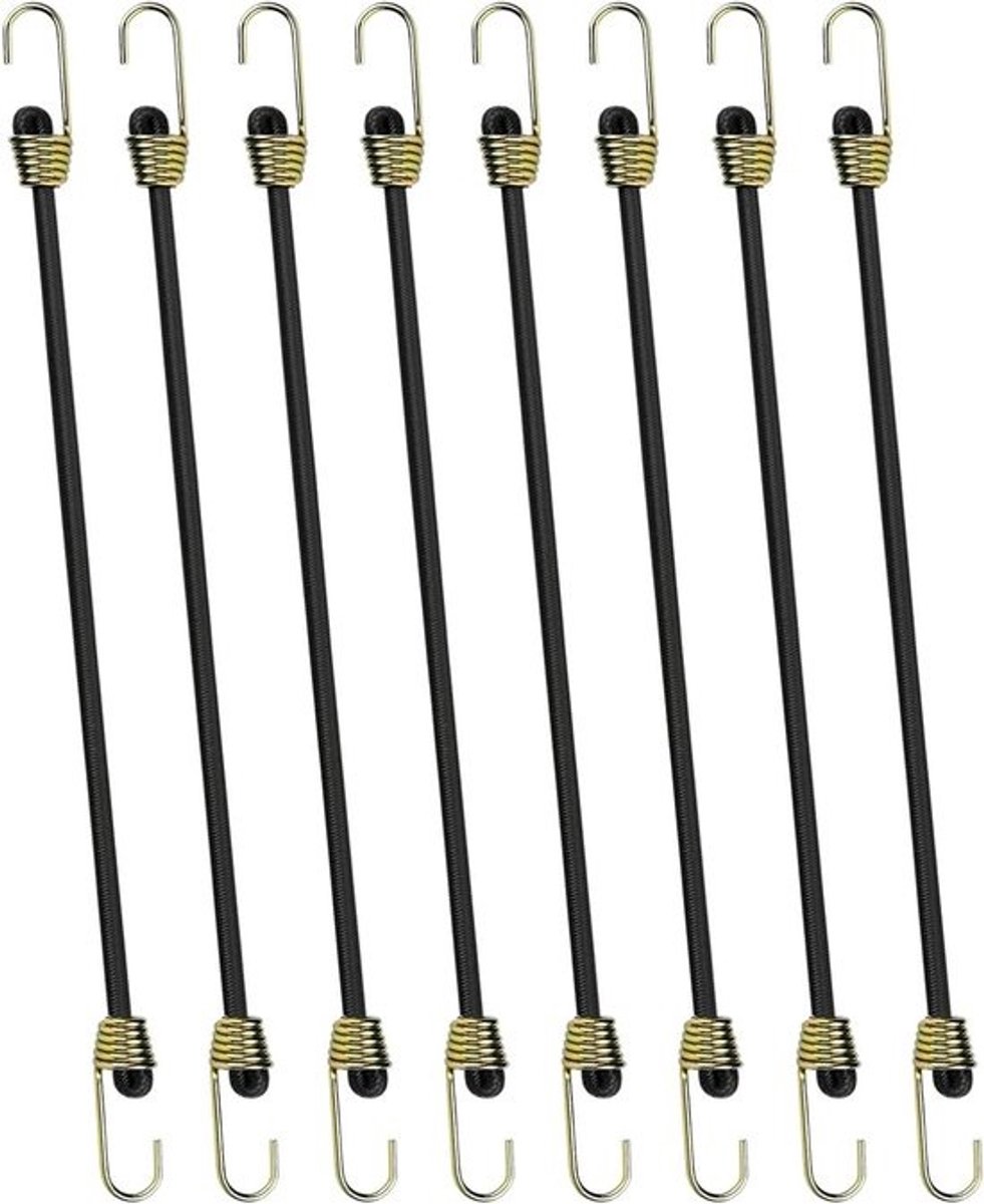 Spanrubber met haken - Bagagespanners elastiek - Bagage vastzetten - Verstelbare lengte - 8 stuks 25 cm - Zwart