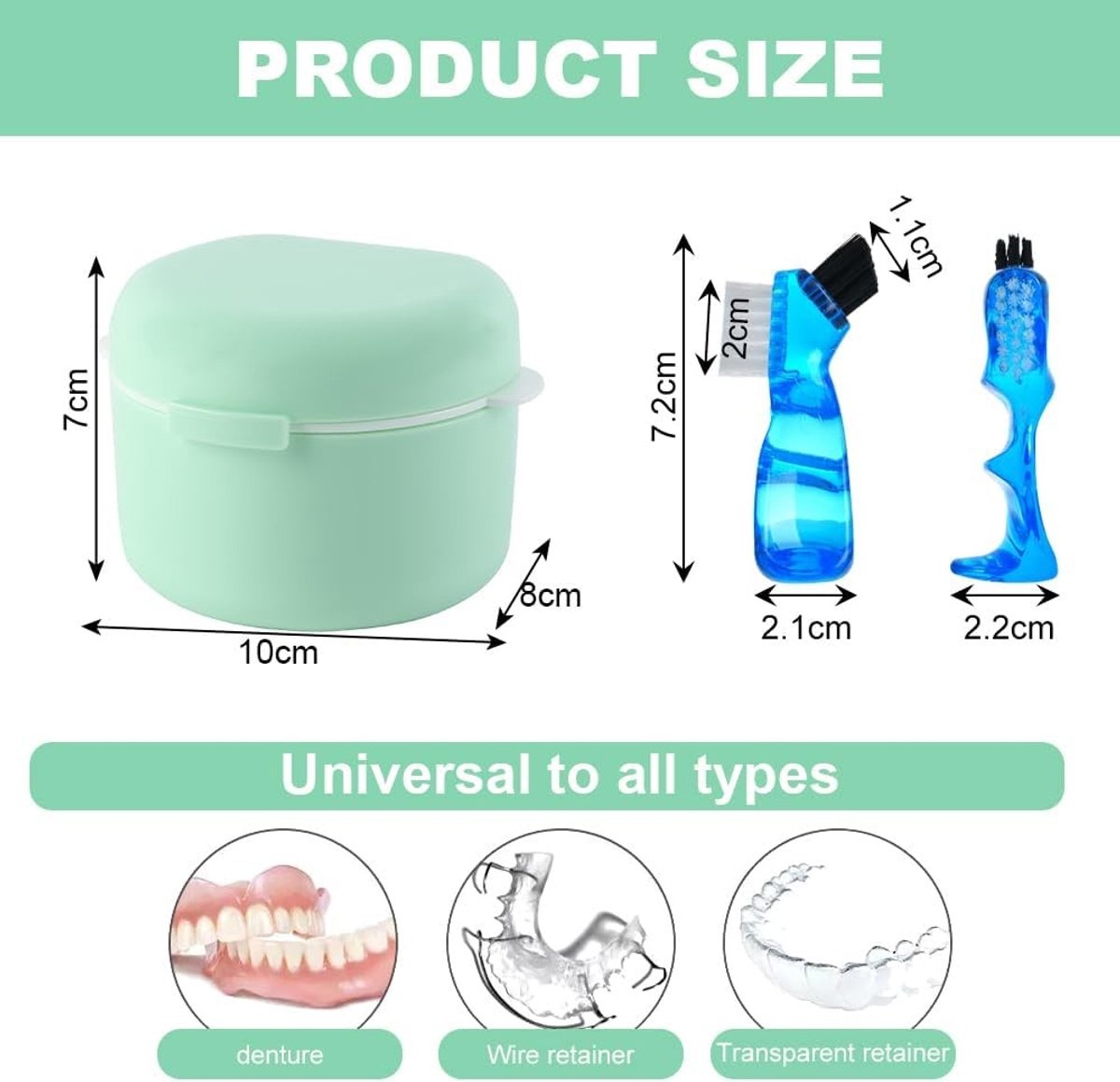 Tandprothesedoos - Groen - 10 x 8 x 7 cm - PP-kunststof met Protheseborstel - Voor Orthodontische Apparaten