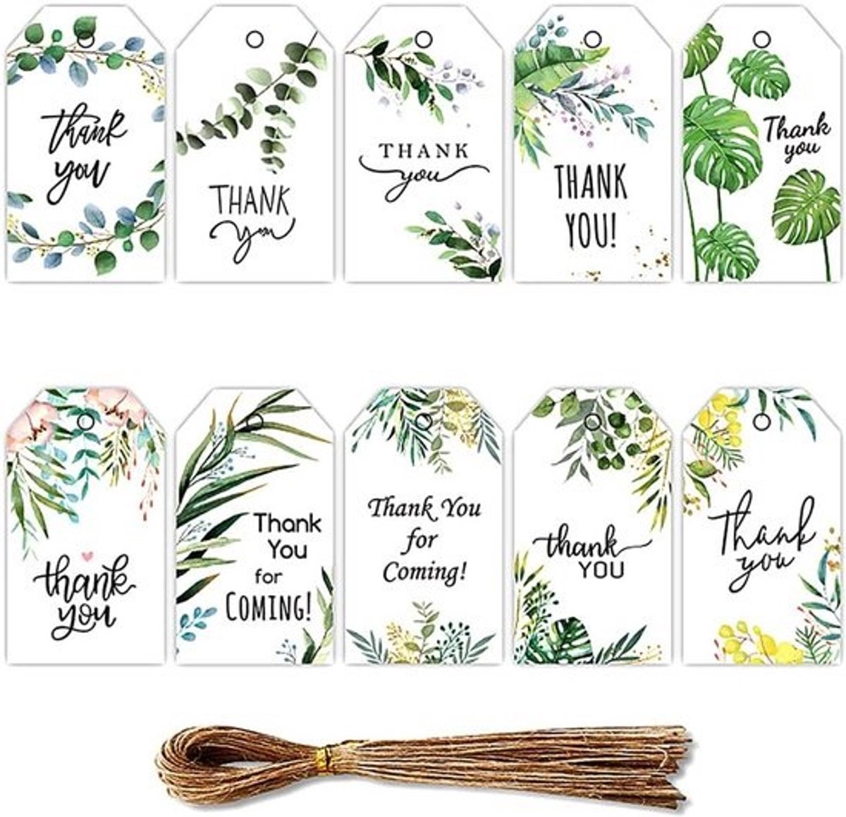 100 Stuks Dank U Labels met Touw - Cadeaulabels voor Cadeaus, Feestartikelen en Bedankjes