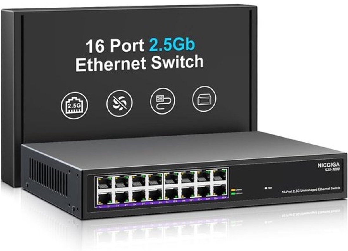 16-Poorts 2.5 Gbps Ethernet Switch - Onbeheerd & Plug & Play