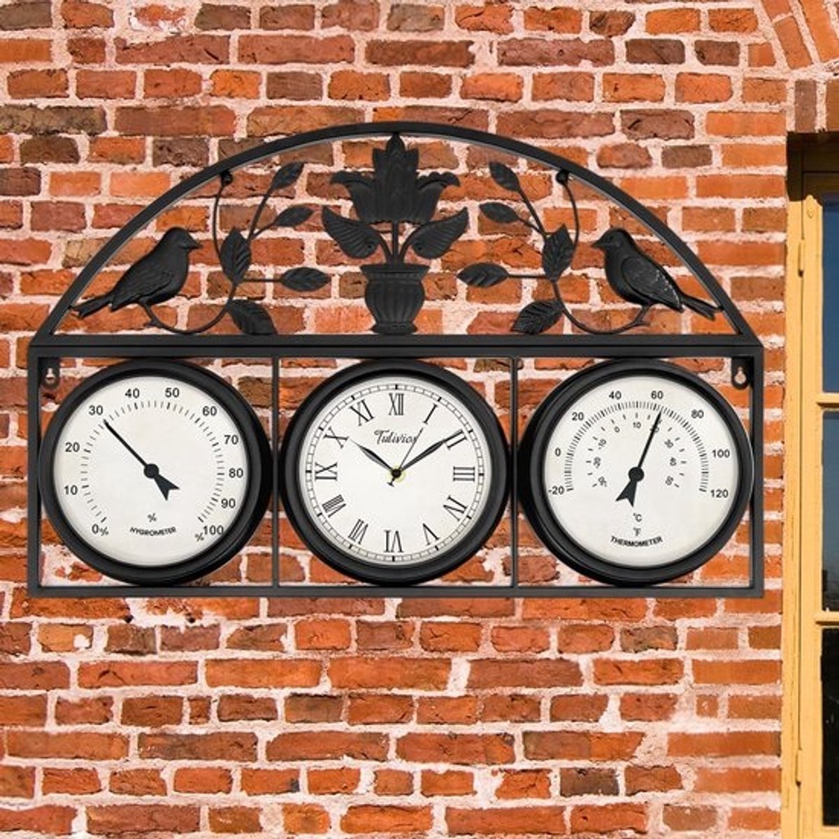 Grote Stille Buitenklok met Thermometer - Waterdicht Wanduurwerk voor Tuin en Terras