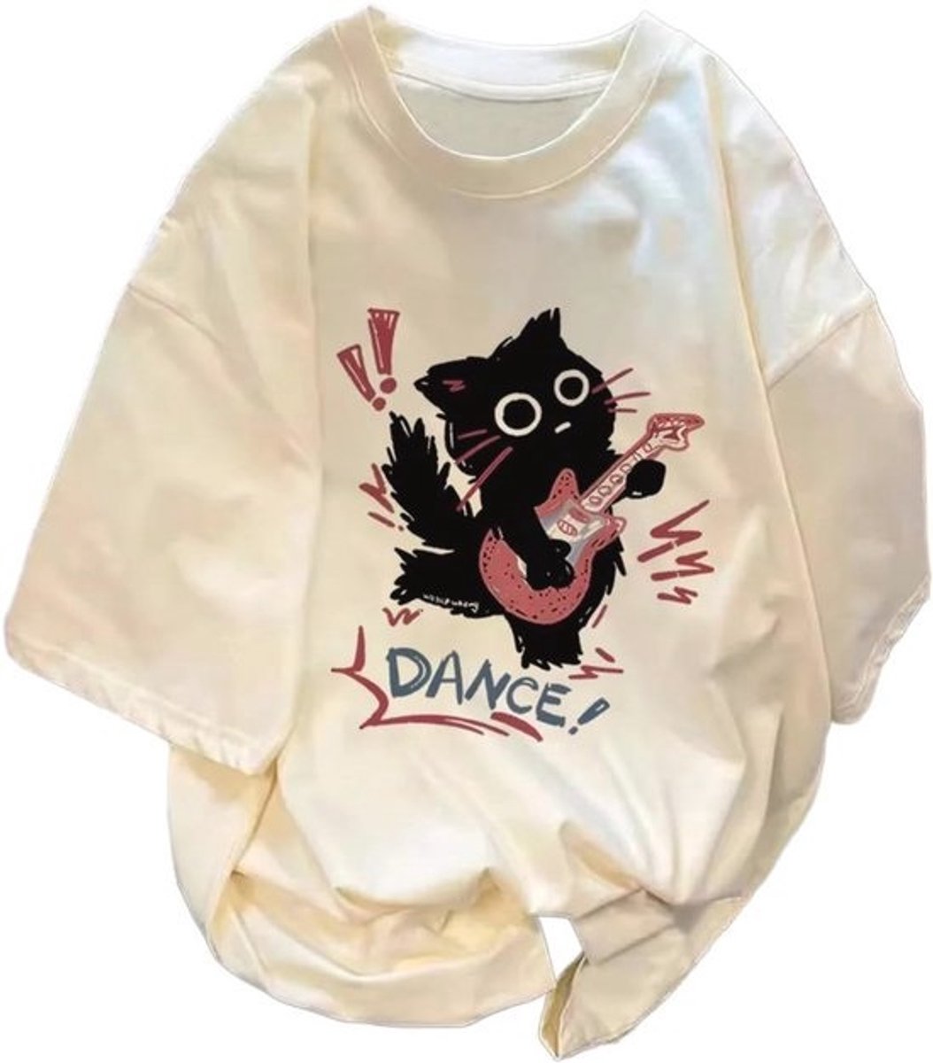 Vintage Kat Grafische T-Shirt voor Vrouwen - Zomer Emo Grunge Oversized Streetwear