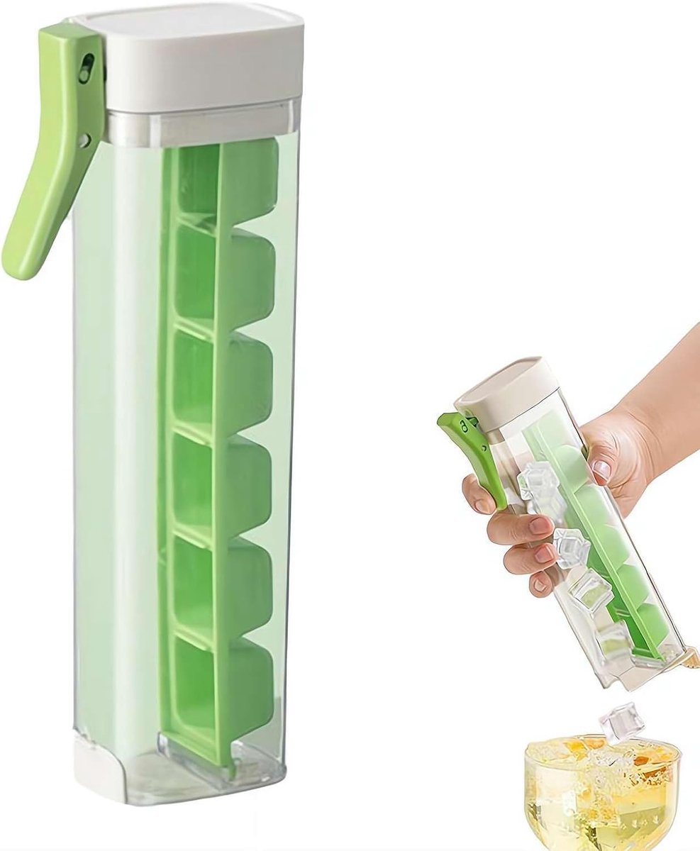 Vierkante ijsblokjesvorm met 6 vakjes, siliconen ijsblokjesvorm die je met één hand kunt aandrukken, draagbare handijsblokjesvorm voor het maken van ijskoude drankjes, makkelijk los te maken, ruimtebesparend.