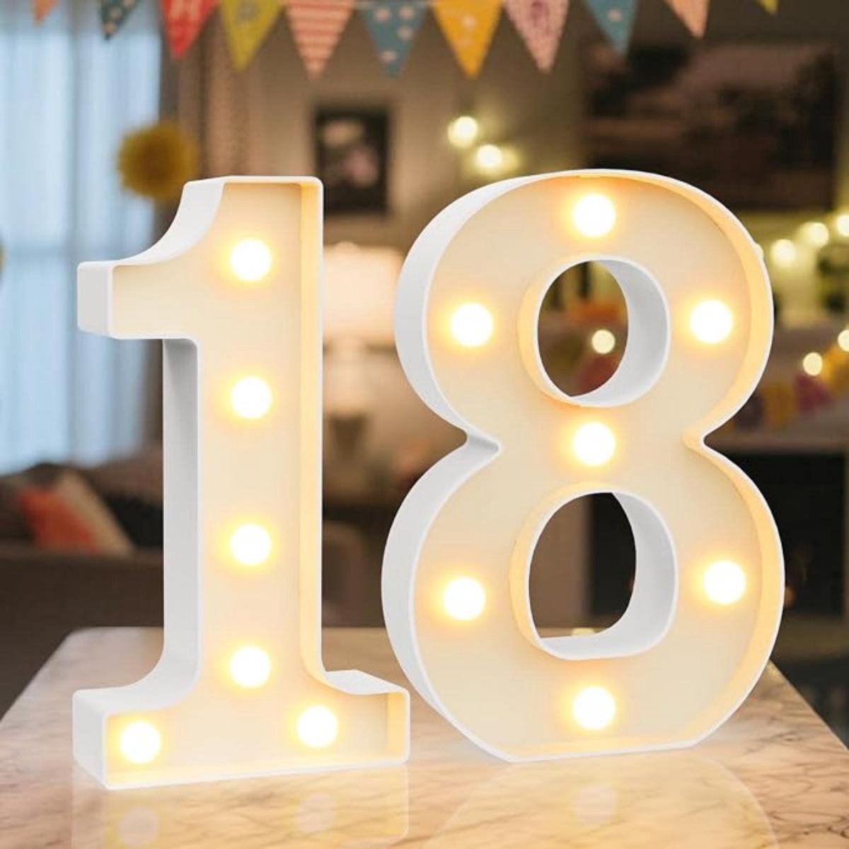 SSTRWGOOD Lichtgevend Cijfer 18 - LED Leuchtzahlen Warm en Koel Wit - Batterijgevoed - Geschikt voor Verjaardag, Bruiloft en Feestdecoratie - Kunststof - Afmetingen 22.5x12.5x4.5cm