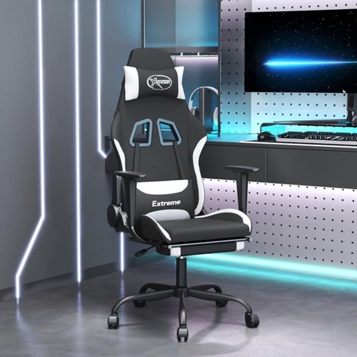 Gaming Stoel - Comfortabele Zetel - Intensief Gamers - Verstelbare Rugleuning - 3 x 4 x 4 cm - Zwart Wit