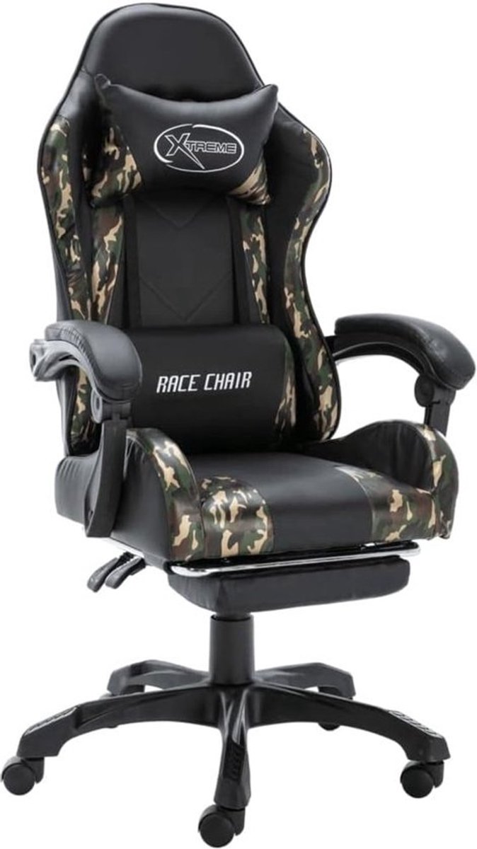 Racestoel met voetensteun - Gaming stoel - Comfortabel gamen - Inklapbare voetensteun - Max 150 kg - Zwart camouflage