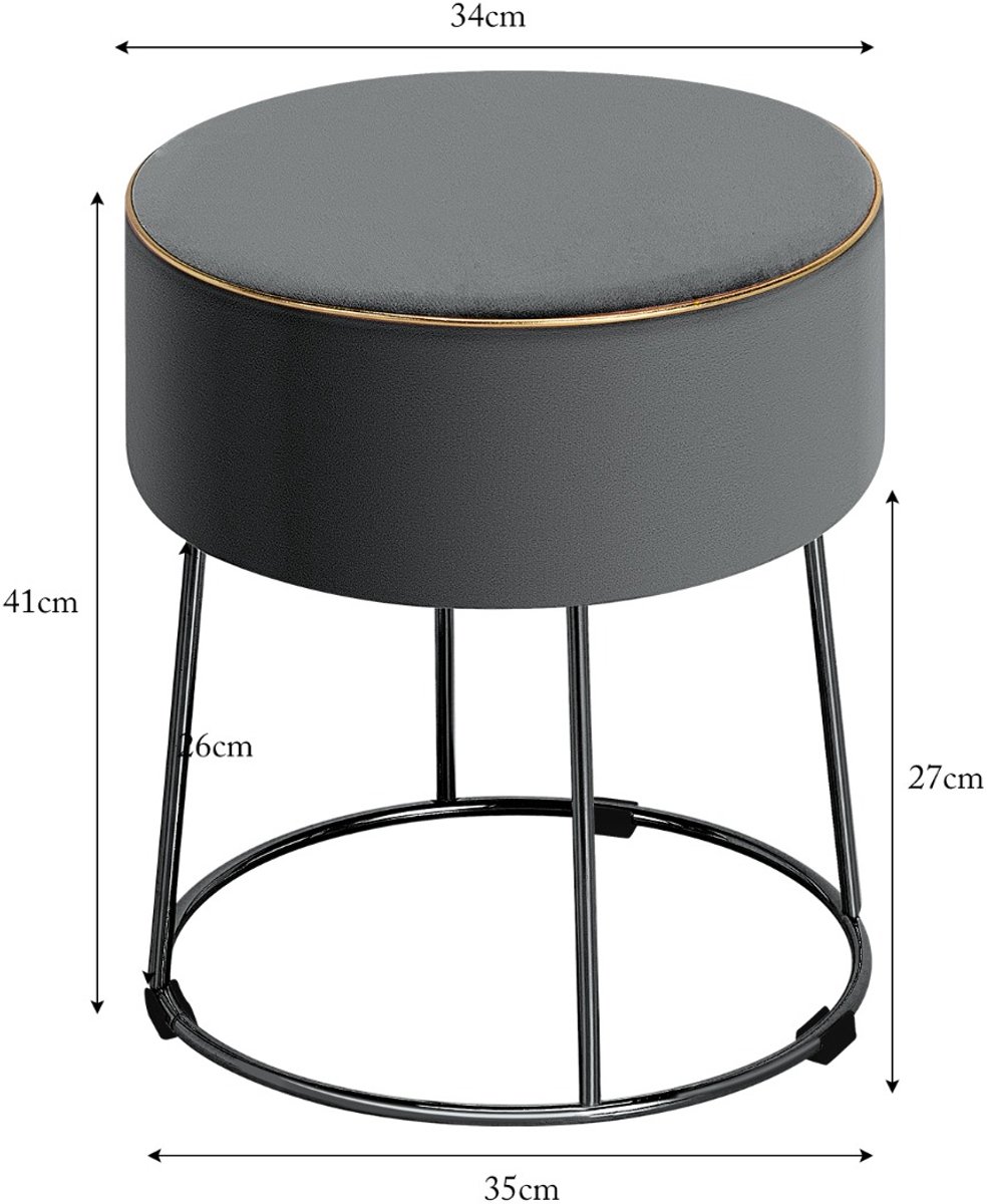 SureDeal® - Poef - Ronde Kruk Fluwelen - Metalen Poten Make - 34x34x41 cm - Grijs