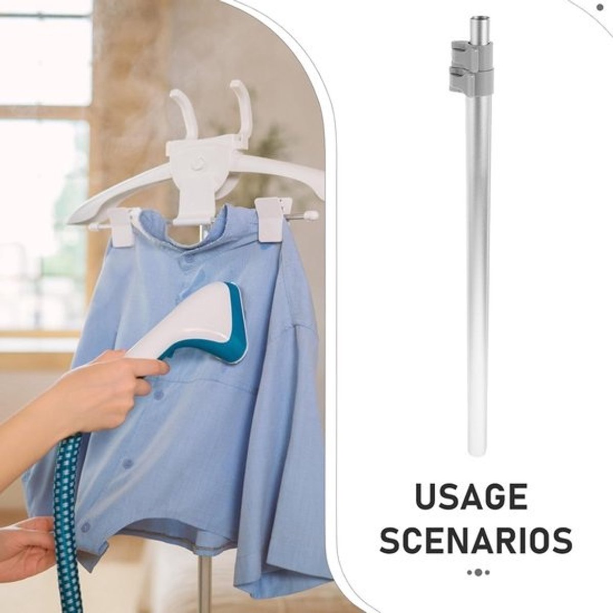 Kledingstomer standaard - Verstelbare stang - Kleding stomen - In 3 secties verstelbaar - 86 cm lengte - Zilver