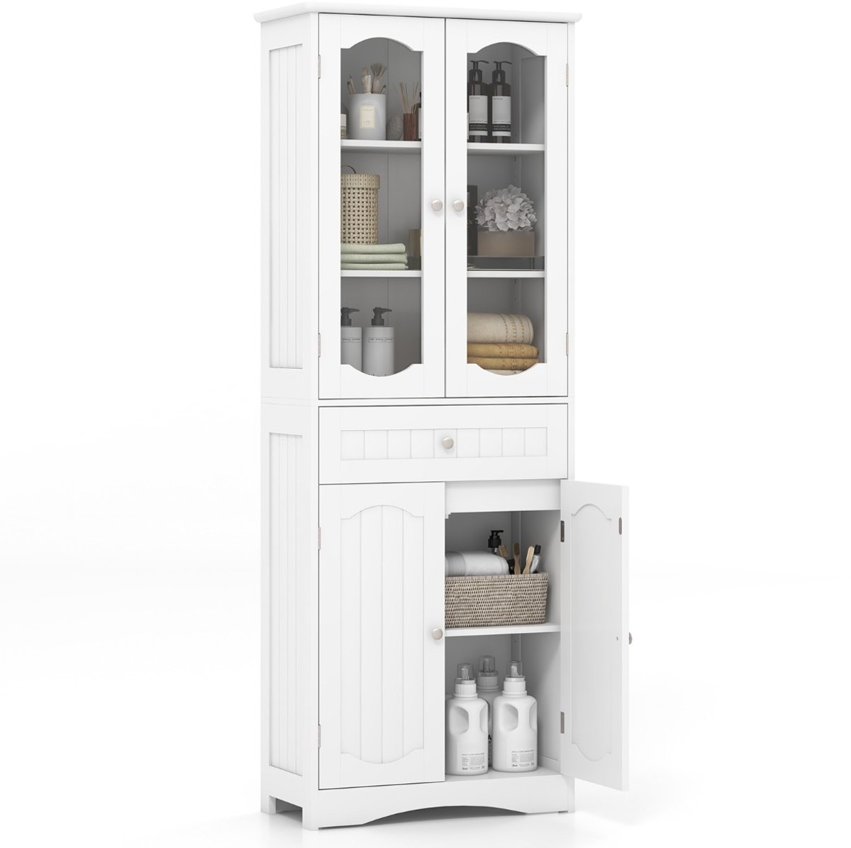 SureDeal® - Badkamerkast - Badkamermeubel Vrijstaande Hoge - Deuren - Lade Wit - 60x30x160 cm - Wit