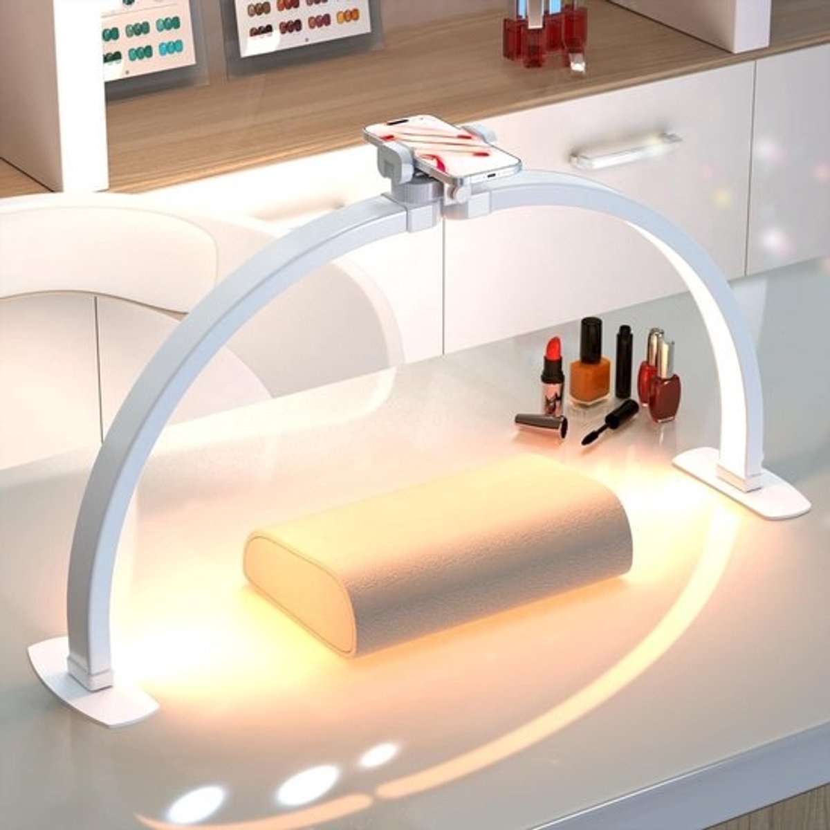 Professionele Grote Boogvormige Nagelstudio Lamp met Schaduwvrije Verlichting en Telefoonhouder