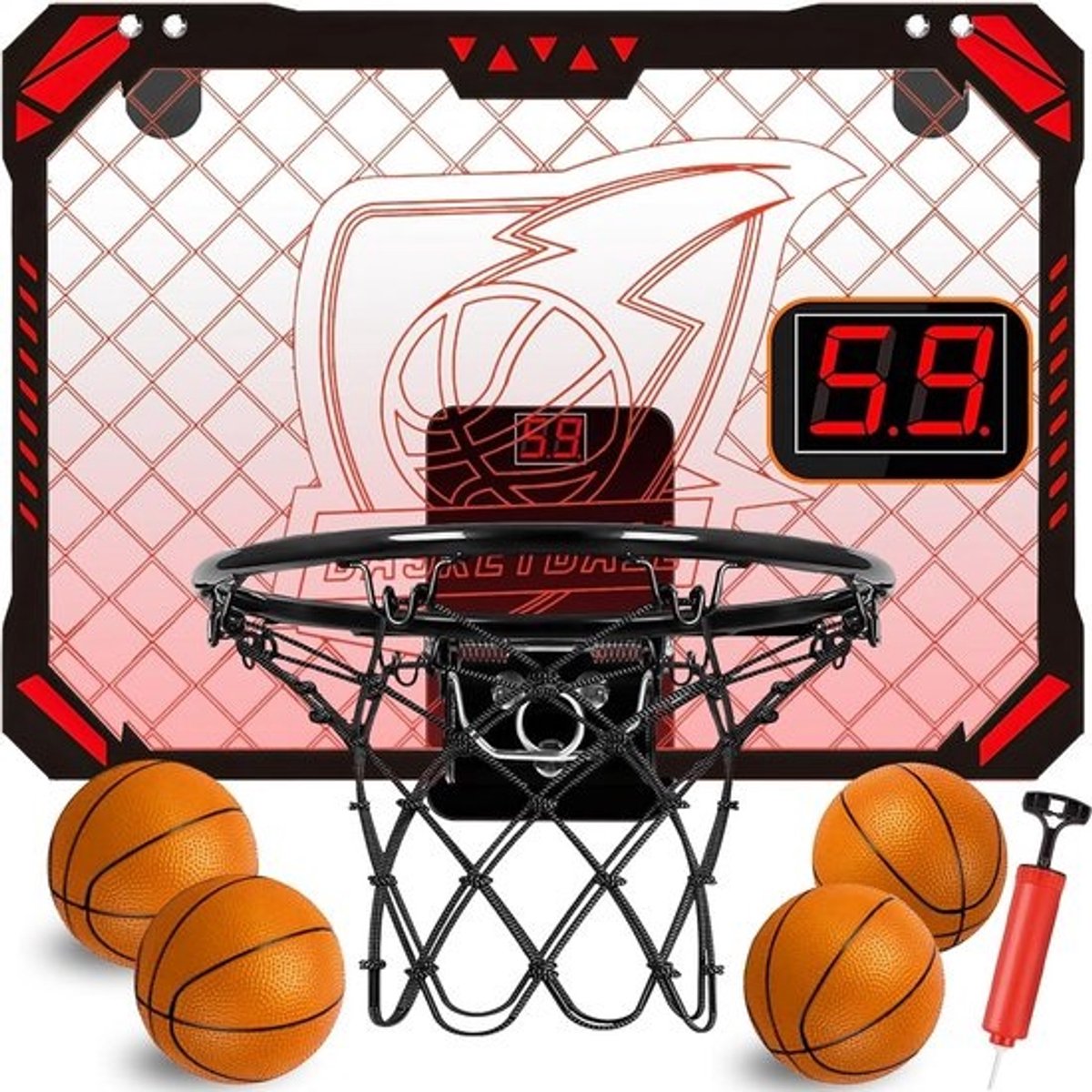 Indoor Basketball Set voor Deur met 4 Ballen, LED Verlichting en Automatische Scorer
