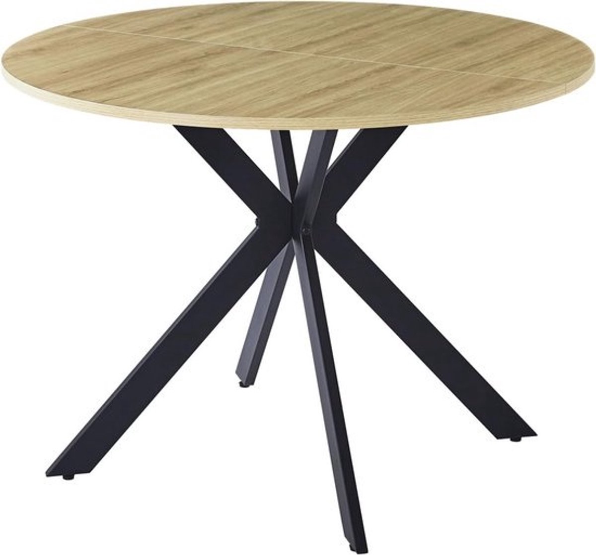 Ronde Houten Eettafel 100 cm met Zwarte Poten voor 4-6 Personen