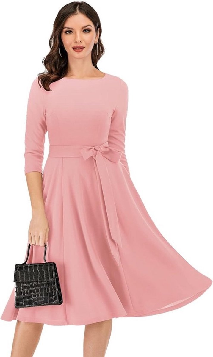 Elegante Cocktailjurk Dames Ronde Hals Midi-Lengte Feestelijk Vintage Stijl