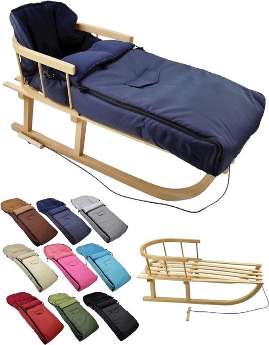 Houten Slee met Rugleuning en Universele Voetenzak 108 cm - Ideaal voor Winter & Sneeuw