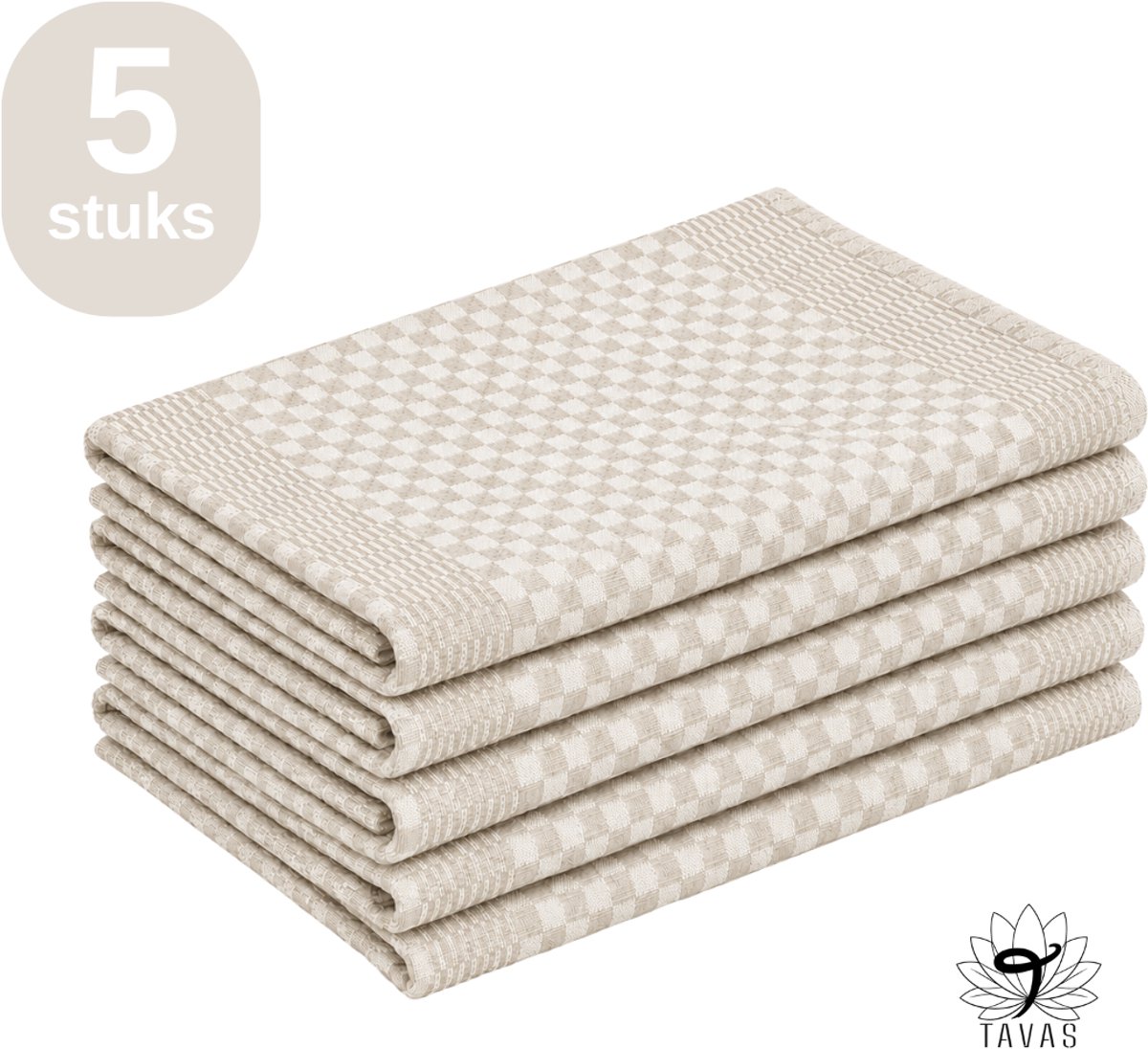 Theedoekenset - Glazendoeken | 50x70 cm | Beige | Set van 5 | 100% katoen | Horeca Theedoeken | horeca Glazendoeken