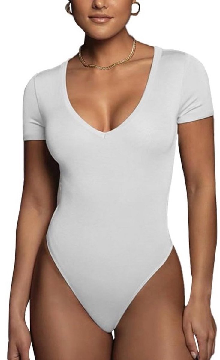 Dames Body met Korte Mouwen en V-Hals - Nauwsluitend en Elastisch Shirt