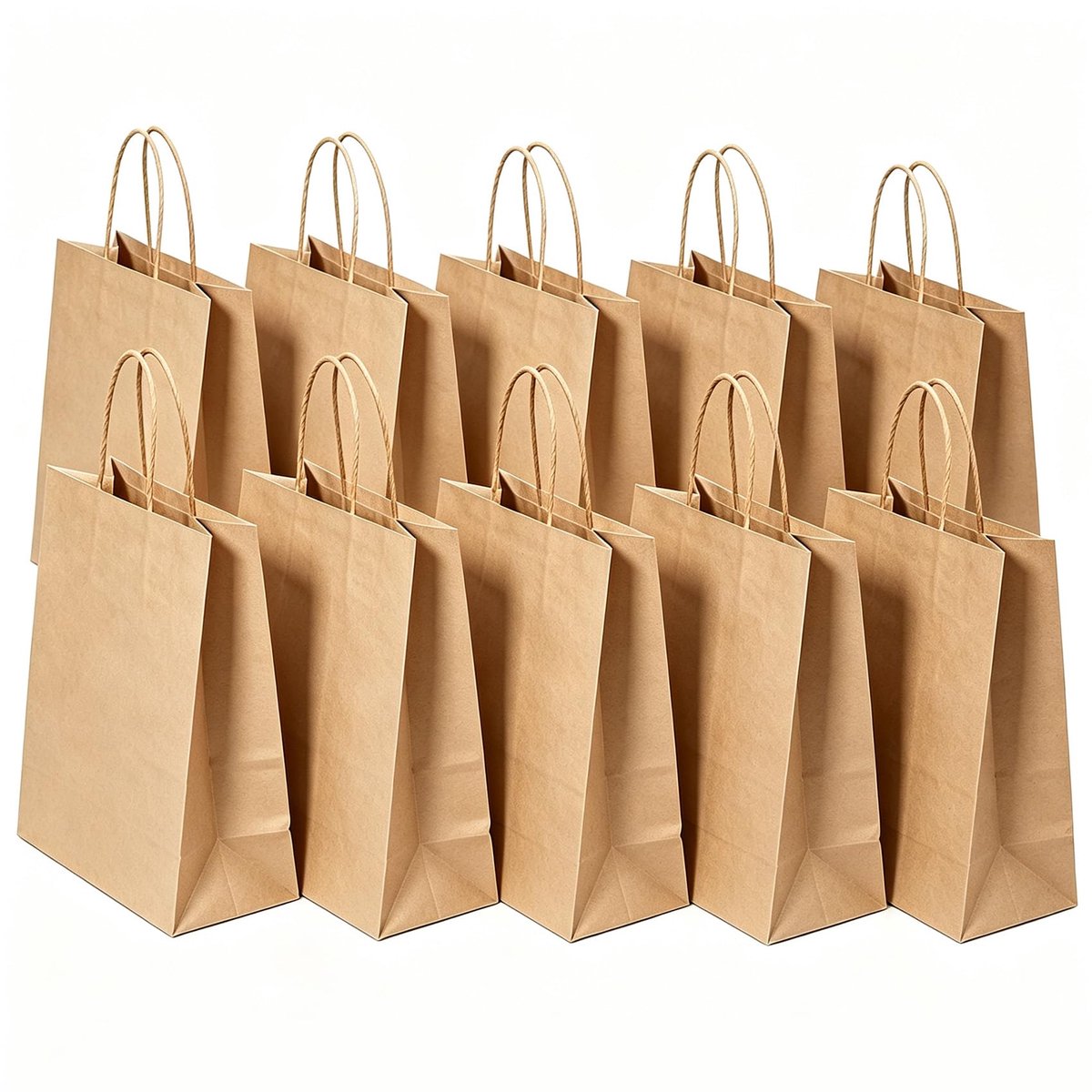 SHUBEIEUMI 10 stuks papieren zakken met handgrepen, bruin - ShopVlot