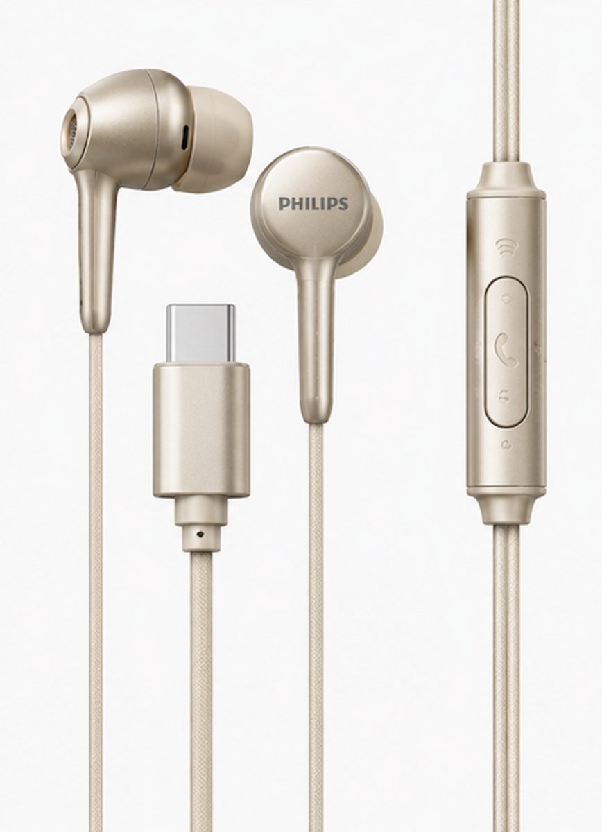 Philips TAE1159D/10 Oordopjes met Microfoon – USB-C – Bedraad In-Ear – Clear Sound – Goud