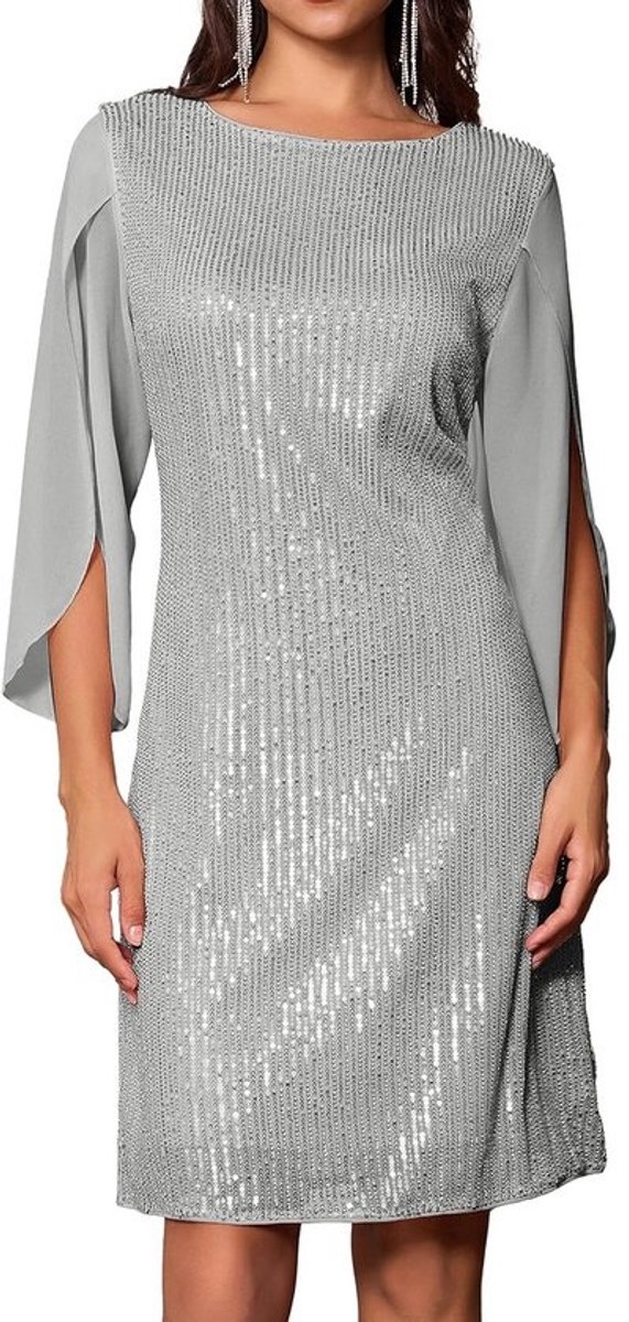Elegante Chiffon Jurk voor Dames met Korte Mouwen en Ronde Hals