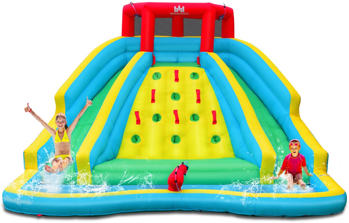 SureDeal® - Kussen - Opblaasbaar Springkasteel - Twee Waterglijbanen Klimwand - 518x366x229 cm - Zie afbeelding