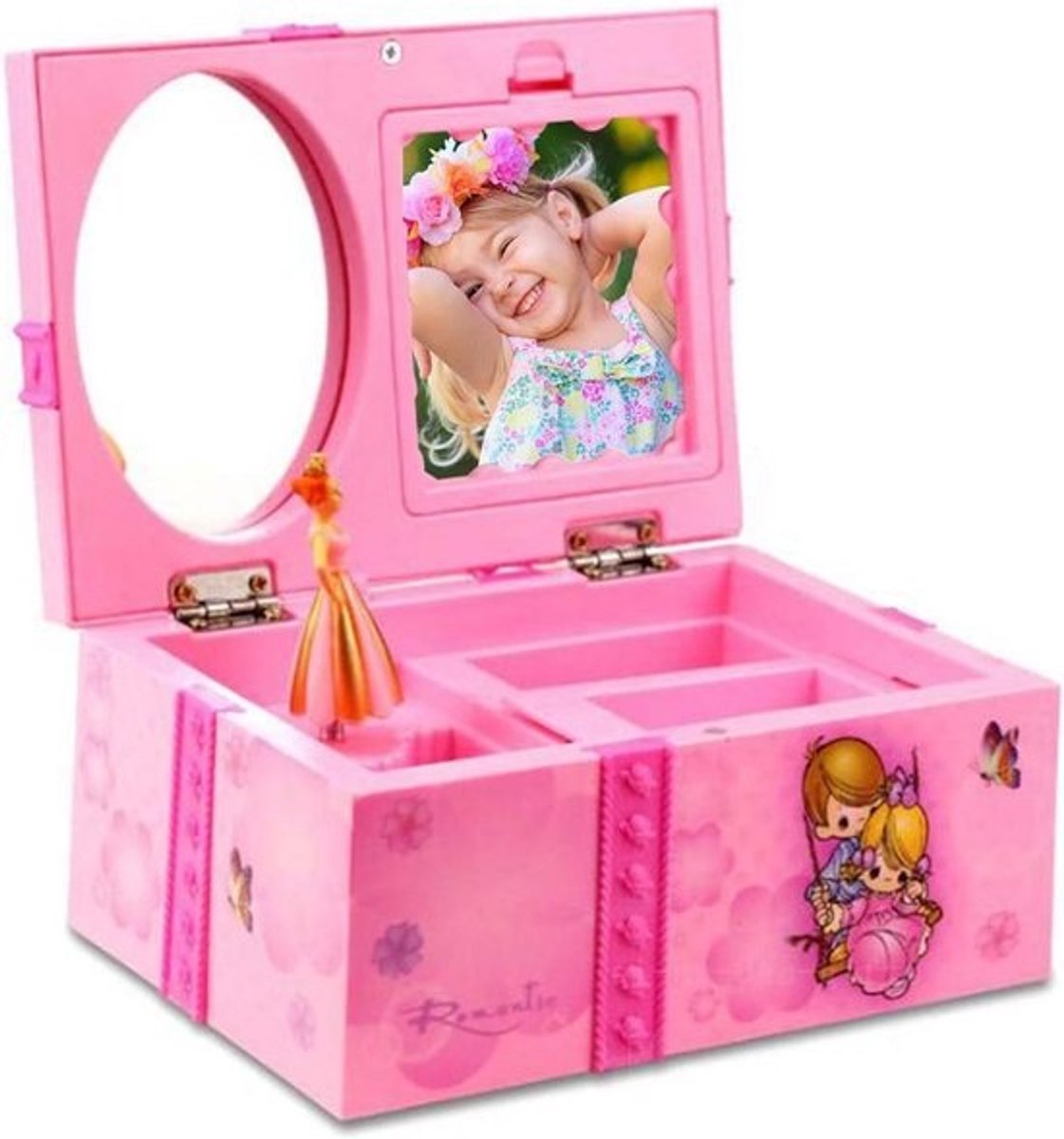 Juweel Opbergkoffer Prinses Spinning Ballerina Muziek Sieraden Doos met Mini Make-up Spiegel Fotolijst voor Meisjes Verjaardagscadeau Roze