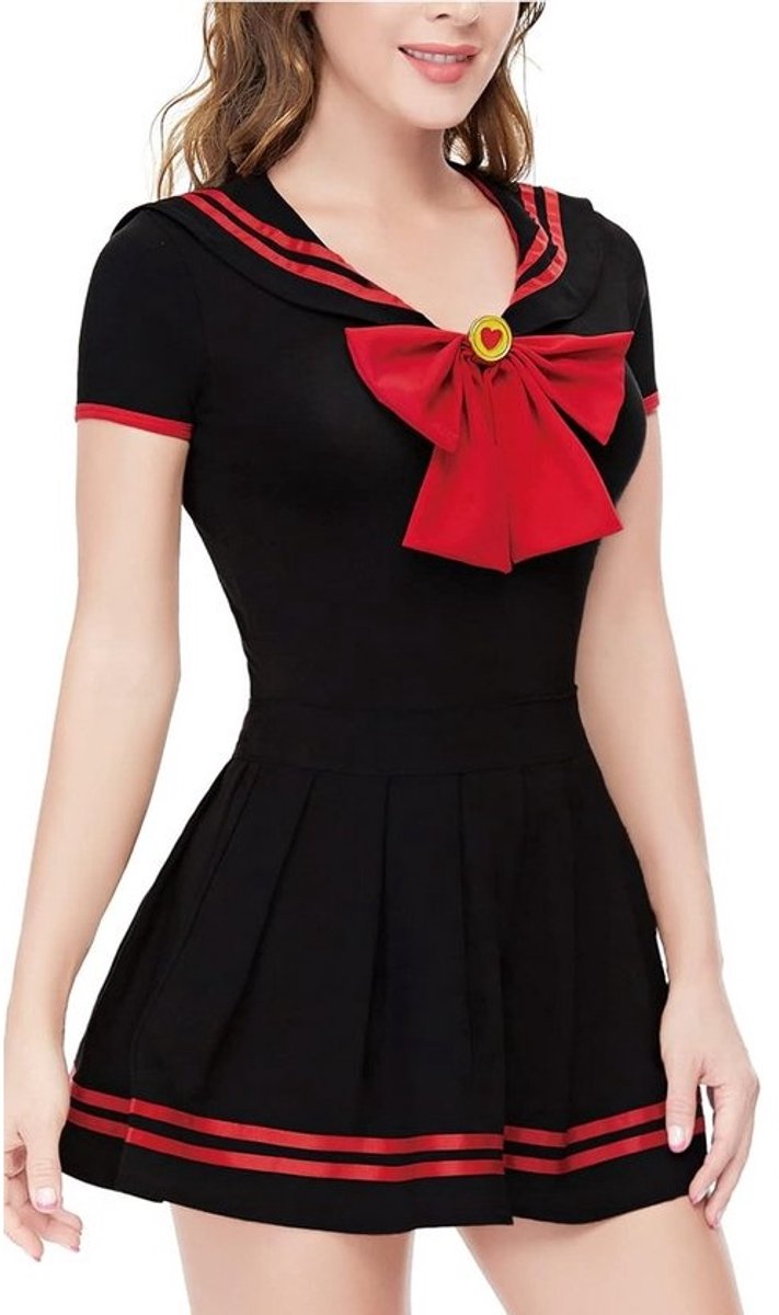 Cosplay Rompertje met Rokset voor Dames, Katoenen Bodysuit met Inlegger en Strik